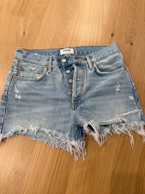 Agolde Light Wash Distressed Denim Cutoff Shorts
